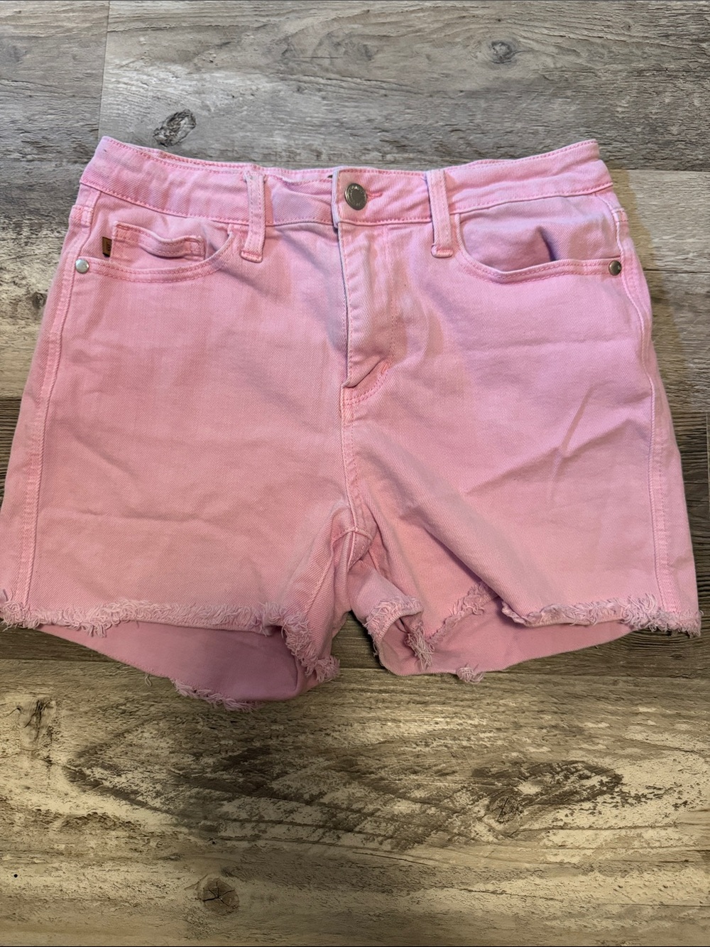Judy Blue Pastel Pink Frayed Hem Denim Shorts